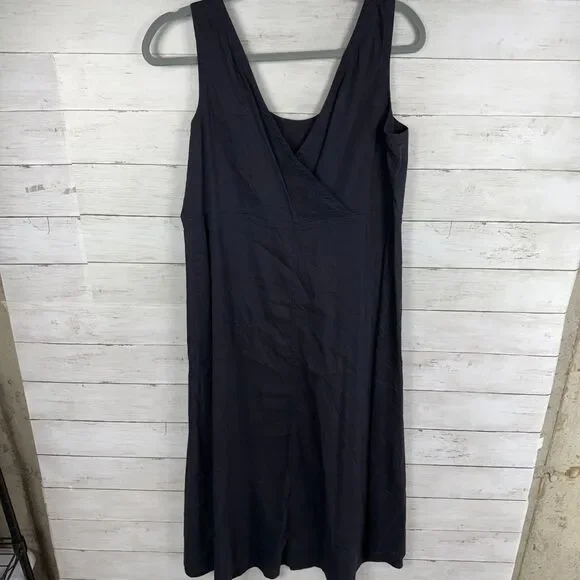 Eileen Fisher Navy Linen Blend Pocket Front Tank Dress - Picture 2 of 4